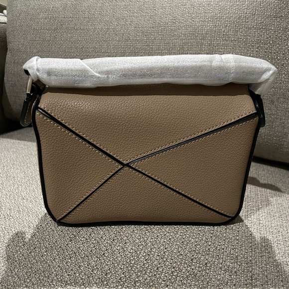 Mini Geo Panel Structured Bicolor Top Handle Bag - Taupe & Brown - Picture 12 of 13